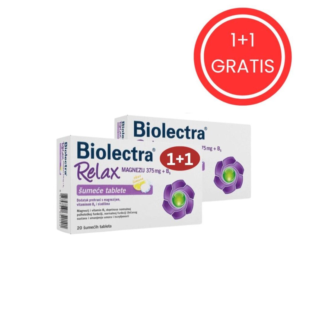 Biolectra Relax Magnezij 375 mg i B6 20 šumećih tableta 1+1