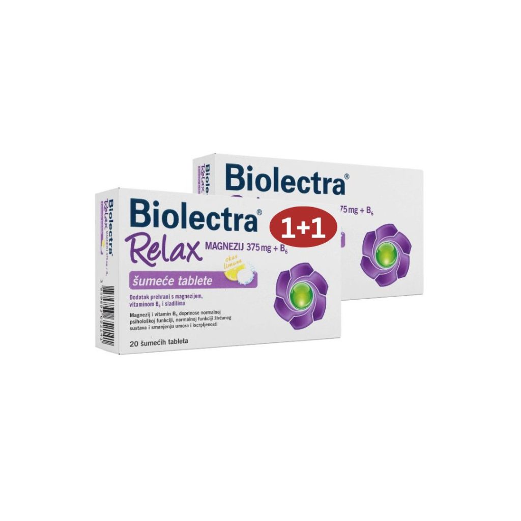 Biolectra Relax Magnezij 375 mg i B6 20 šumećih tableta 1+1