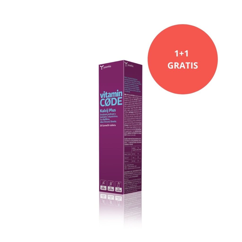 yasenka vitamin CODE Kalcij Plus 20 šumećih tableta (1+1 GRATIS)