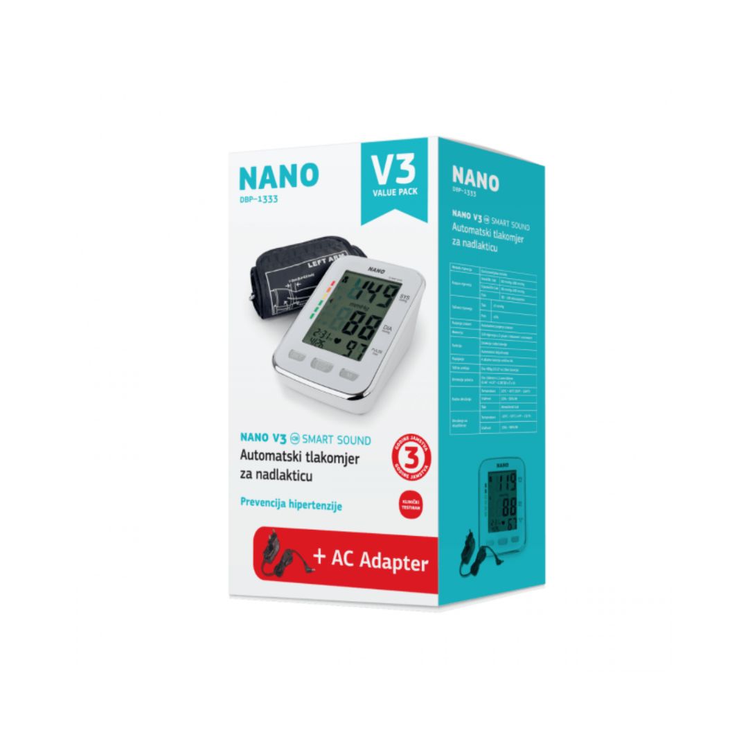 NANO V3 SMART SOUND tlakomjer za nadlakticu s govornom funkcijom + adapter