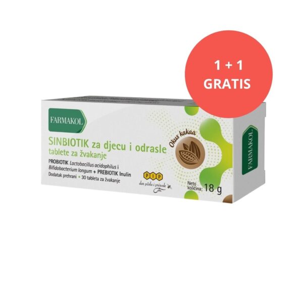 FARMAKOL Sinbiotik za djecu i odrasle 30 tableta za žvakanje (1+1 GRATIS)