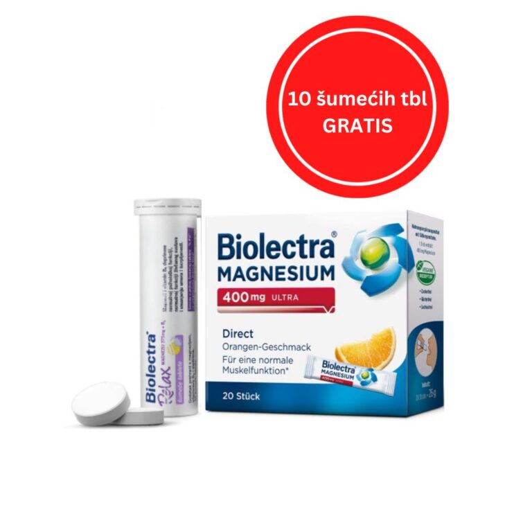 Biolectra Magnezij 400 mg Ultra Direkt 20 vrećica + Relax Magnezij 375 mg + B6 10 šumećih tableta GRATIS