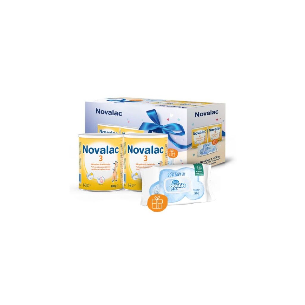 Novalac 3 Duopack (2 x 400g) + POKLON Violeta Watercare vlažne maramice.