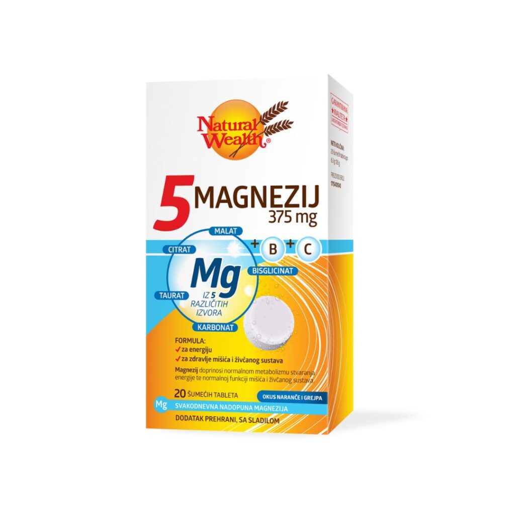 Natural Wealth 5 MAGNEZIJ 375 mg + B + C 20 šumećih tableta