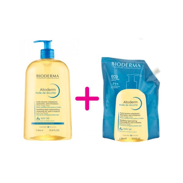 BIODERMA Atoderm Huile de Douche 1 L + 1 L Eco Refill