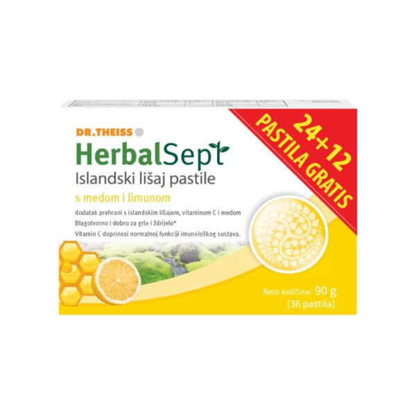 Dr. Theiss Herbalsept Islandski lišaj pastile s medom i limunom 36 pastila